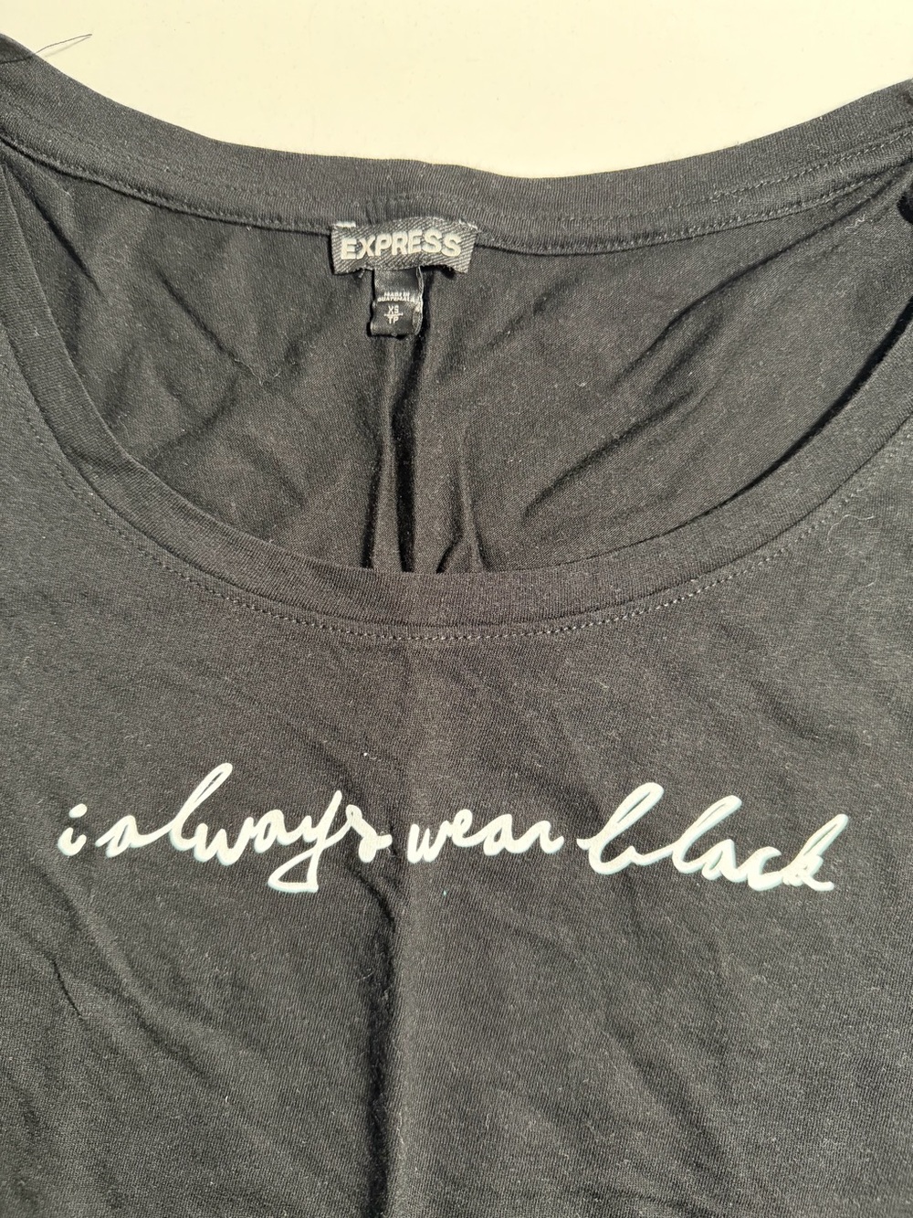 Express “I Always Wear Black” Graphic Fitted T-Shirt XS - Picture 4 of 6